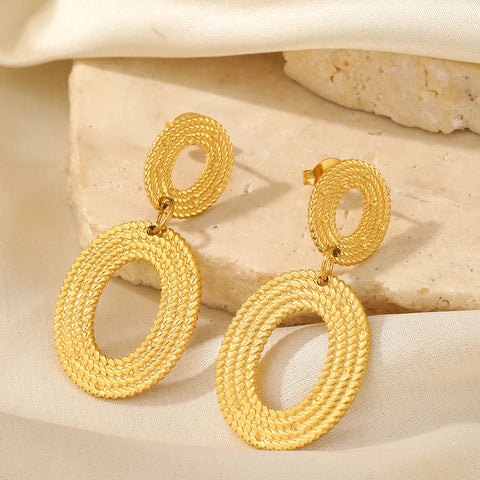 Minimalist Oval Dangle Stainless Steel Earrings for Women - Personalized Fashion Jewelry