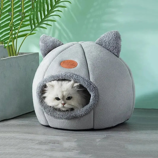 Cute Cat Head Shape Warm Sleep Cave – Cozy Cat House for All Seasons