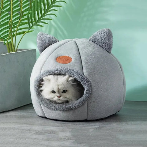 Cute Cat Head Shape Warm Sleep Cave – Cozy Cat House for All Seasons