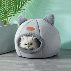 Cute Cat Head Shape Warm Sleep Cave – Cozy Cat House for All Seasons