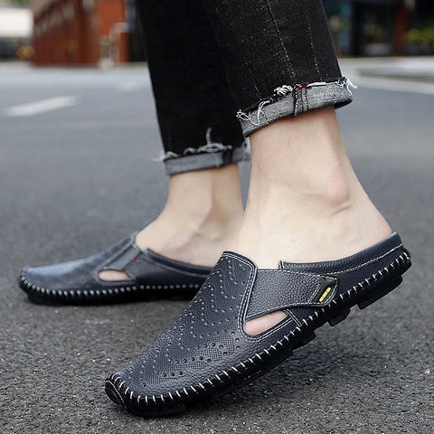 Genuine Leather Slippers for Men - Casual Summer Shoes