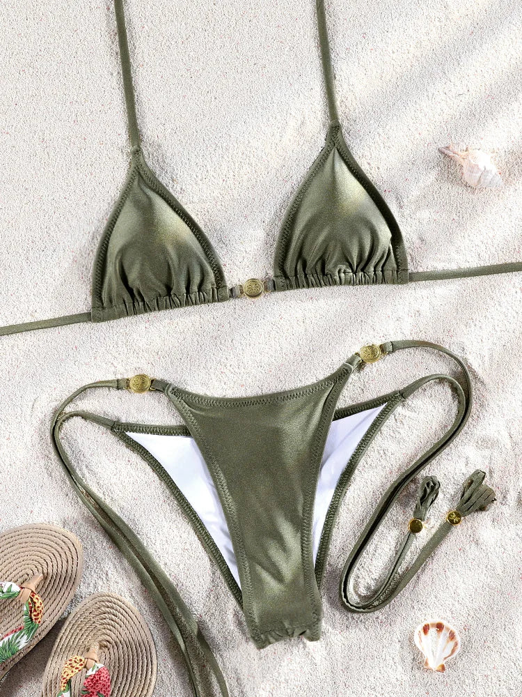 ZRTAK Triangle Micro Thong Bikini Set – Bandage Brazilian Two-Piece Swimwear for Women