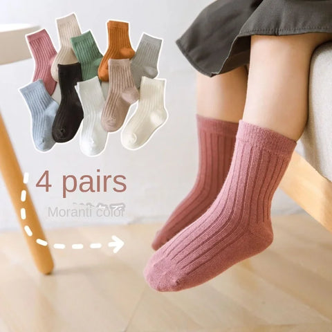 4 Pairs of Cute Kids Socks for Autumn & Winter