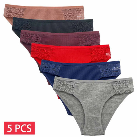 M-XL Women's Sexy Lace Panty Briefs 5 PCS Set - Cotton Underwear