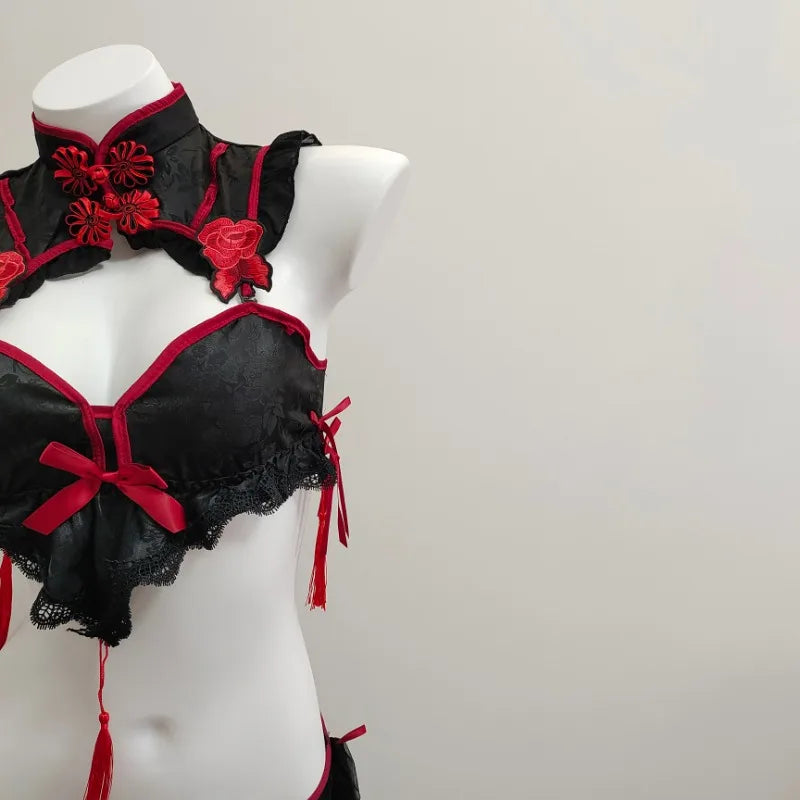 Gothic Vintage Cheongsam Lingerie Set