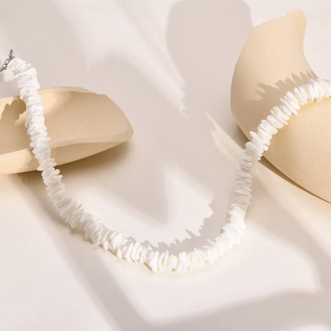 Bohemian Puka Shell Chain Necklace - Hawaiian Beach SeaShell Choker for Women