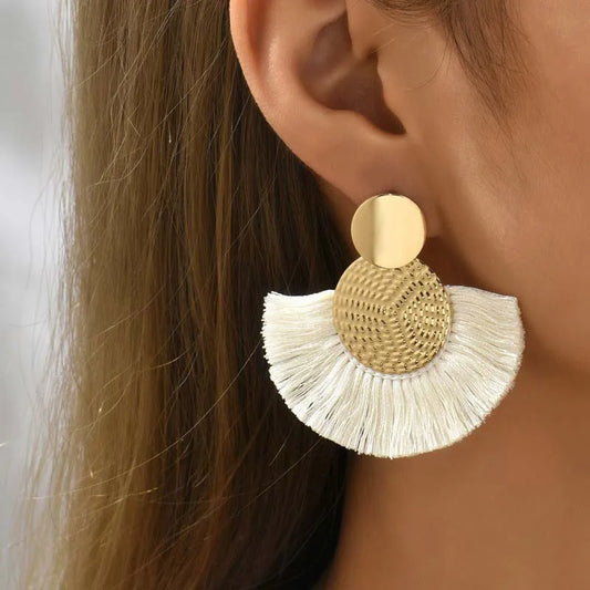 Fashion Bohemian Big Tassel Dangle Earrings for Women - Vintage White Fringe Statement Jewelry