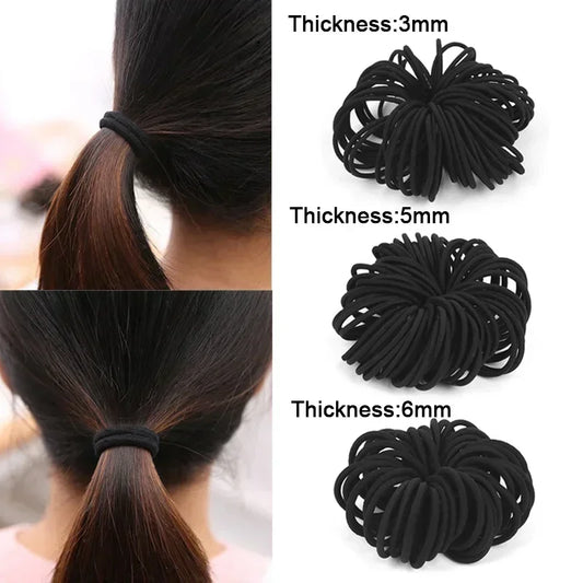 50/100 stuks zeer elastische zwarte haarbanden voor vrouwen en meisjes - perfecte paardenstaarthouders en scrunchies
