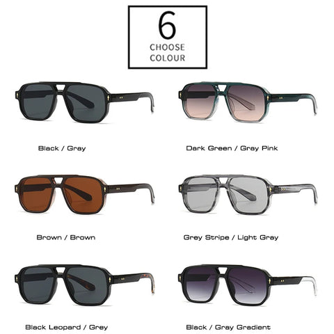 SHAUNA Retro Dubbele Brug Vierkante Zonnebril - Gradiënt UV400 Unisex Designer Zonnebrillen met Klinknagels