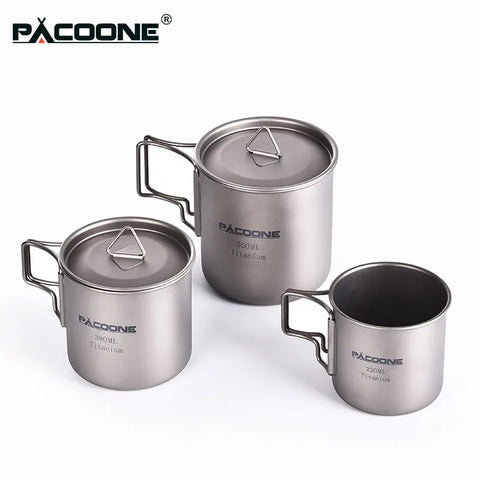 PACOONE Titanium Camping Mug - Lightweight Travel Cookware for Outdoor Adventures