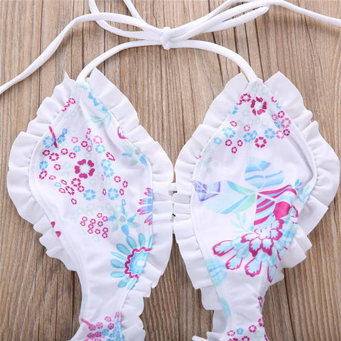 Kids Floral Printed Ruffled Swimwear Bodysuit