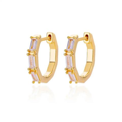 Rectangle Zircon Earrings for Women - Gold Plated Stainless Steel Hoop Earrings - 2023 Trending Luxury Wedding Couple Jewelry Gift