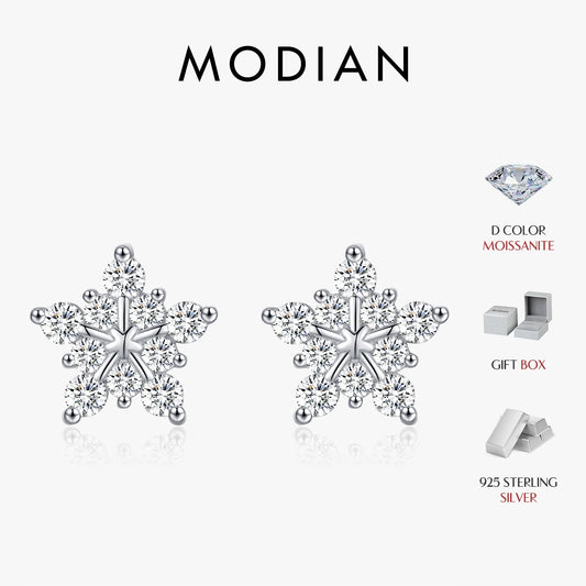 MODIAN D Color Moissanite Snowflake Earrings in 925 Sterling Silver
