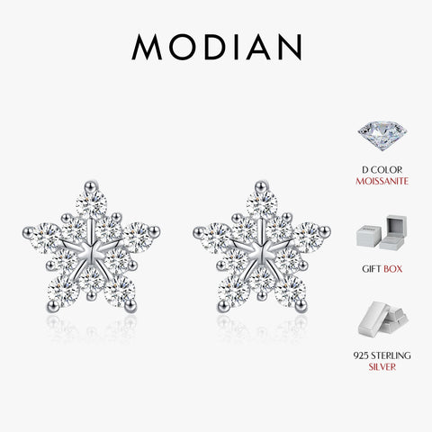 MODIAN D Color Moissanite Snowflake Earrings in 925 Sterling Silver