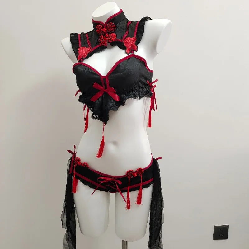 Gothic Vintage Cheongsam Lingerie Set