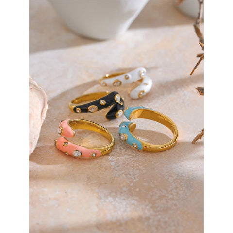 Yhpup Adjustable Candy Y2K Enamel Open Ring - Stylish Jewelry Gift in Blue, White, Black, and Pink
