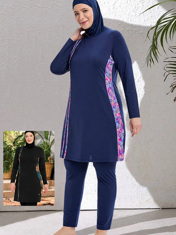 3-teiliges sportliches, dezentes Burkini-Schwimmset (ohne integrierten BH)