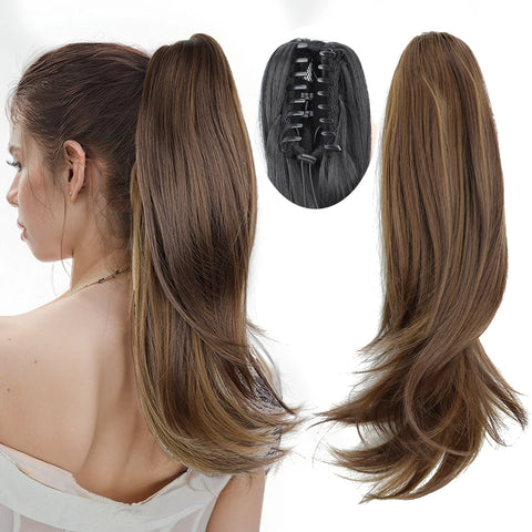 AZQUEEN Synthetic Long Wavy Ponytail Hair Extensions - Brown Black - 18 Inch