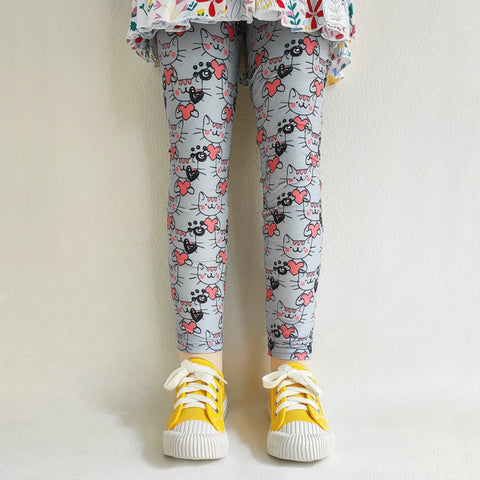 Girls' Floral Print Leggings for Spring & Autumn