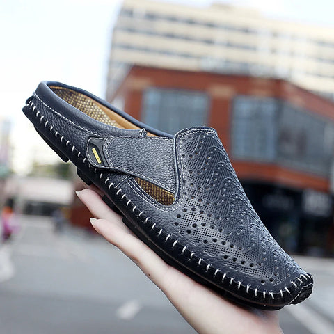 Genuine Leather Slippers for Men - Casual Summer Shoes