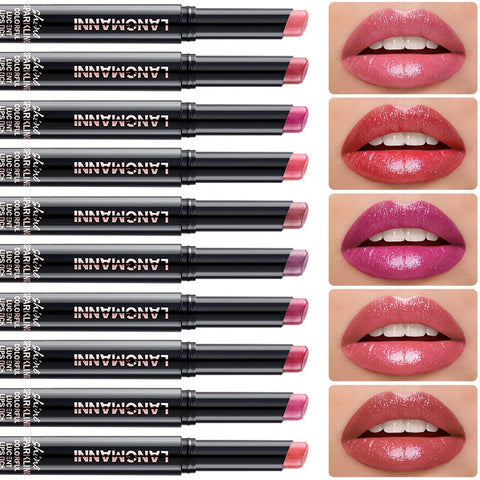 10 Color Glitter Pearlescent Lipstick - Waterproof Long Lasting Lip Gloss