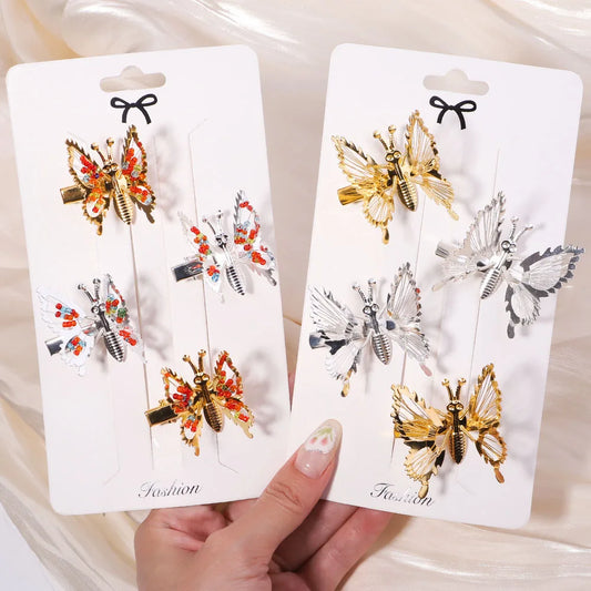 2Pcs/set Metal Will Move Simulation Butterfly Hair Clips for Women and Girls - Chic Duckbill Hairpins and Accessories
