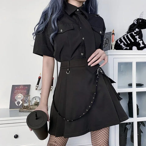 Harajuku Punk Gothic Zwarte Minirok met Hoge Taille voor Vrouwen