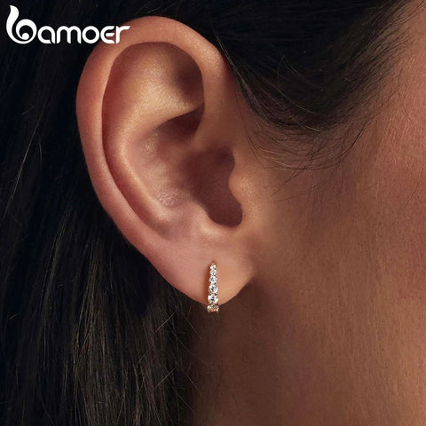 BAMOER Moissanite Hoop Earrings – White Gold Plated 925 Sterling Silver Huggies