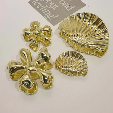 Fashion Gold Color Metal Shell Hair Claws for Women - Trendy Crab Clamps and Clips