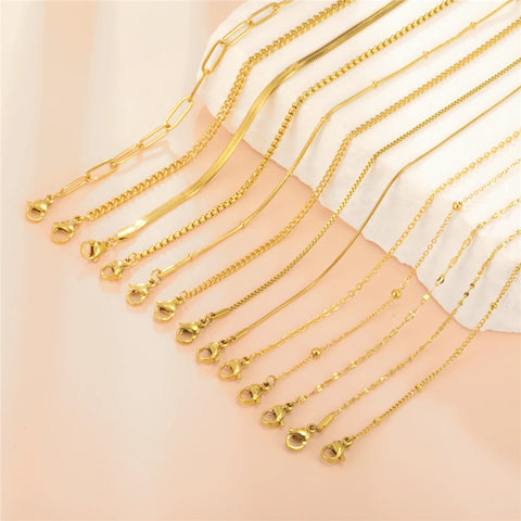 Skyrim Stainless Steel Gold Color Chain Necklace for Women – Minimalist Cuban Paperclip Twisted Snake Chain Fashion Jewelry