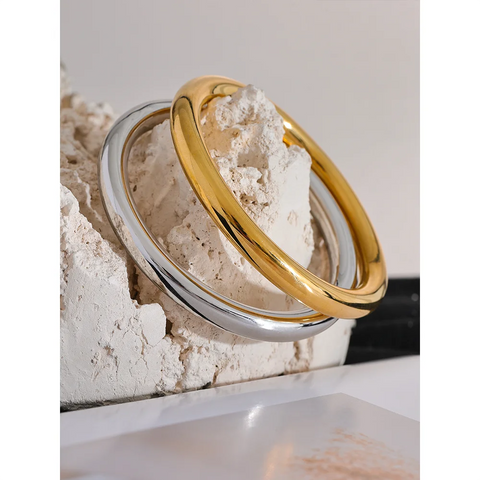 Yhpup 65mm Polished Textured Waterproof Stainless Steel Big Bracelet Bangle - Glossy Minimalist Jewelry