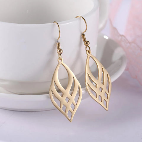 Skyrim Stainless Steel Symmetrical Geometry Drop Earrings - Golden Black Statement Jewelry for Women