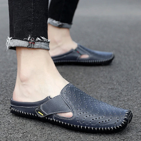 Genuine Leather Slippers for Men - Casual Summer Shoes