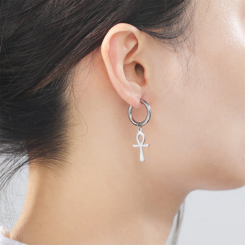 Skyrim Egypt Ankh Cross Drop Earrings - Gold Color Stainless Steel Dangle Earrings for Women
