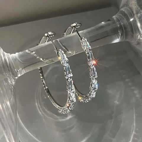 Luxury Shiny Zircon Circle Hoop Earrings for Women - 2025 New Fashion Big Round Wedding Jewelry