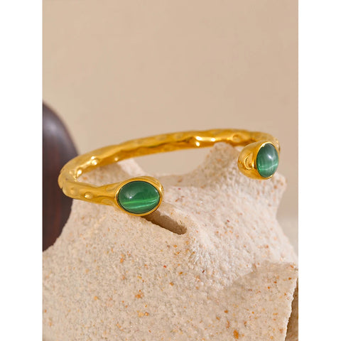 Yhpup 62mm High Quality Stainless Steel Multicolored Natural Stone Golden Cuff Open Bracelet Bangle - Water Resistant Jewelry