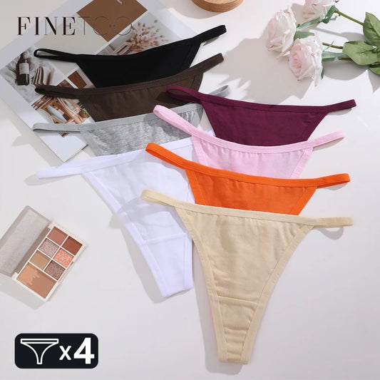 4Pcs Women's Cotton Thongs - Sexy Thin Waist Underwear