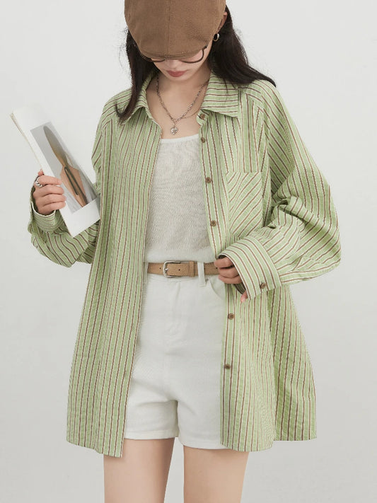 CHIC VEN Dames Oversized Gestreepte Blouse