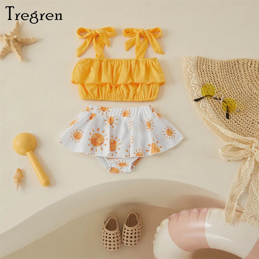 Tregren Infant Baby Girl Swimsuit with Ruffle Tutu Shorts