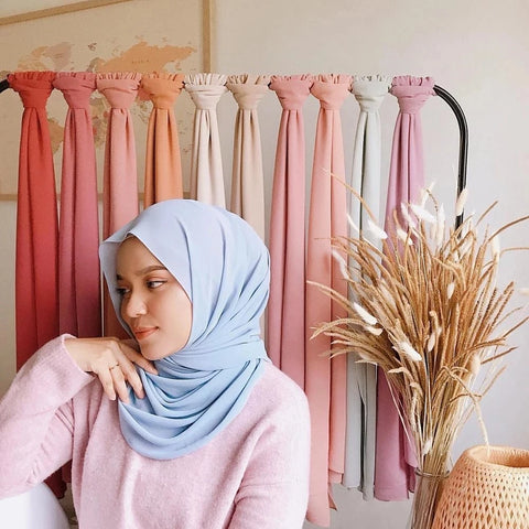 Elegant Muslim Chiffon Hijab Scarf - Lightweight Long Solid Color Head Wrap for Women