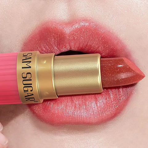 Diamond Pink Lipstick Chocolate Brown Metallic Glitter Lipstick - Long-Lasting Waterproof Shimmer Pearl Sparkling Lip Gloss