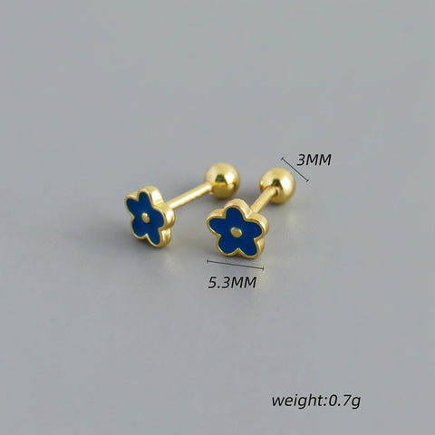 WANTME 925 Sterling Silver Flower Screw Bead Stud Earrings