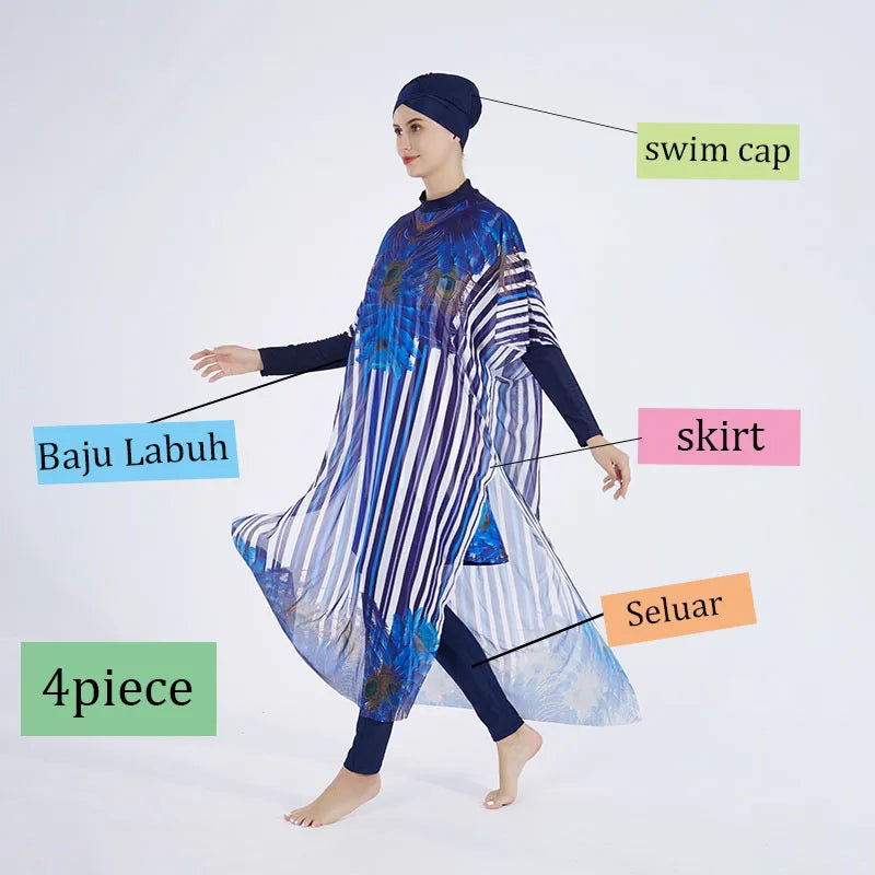 3/4 Pcs Burkini Femmes Women's Muslim Swimwear