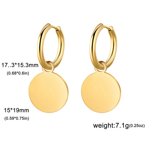 Skyrim Round Pendant Drop Earrings for Women - Minimalist Stainless Steel Hoop Jewelry Gift