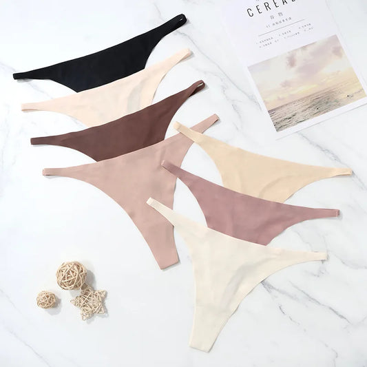 Ice Silk Seamless Panties for Women - Soft Thin Band Thongs & Bikini Underwear