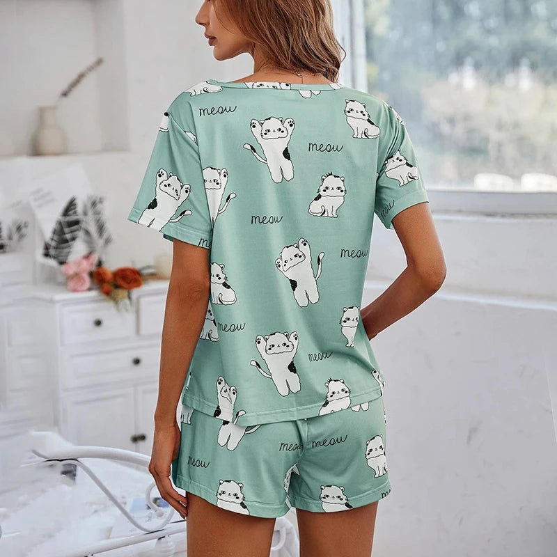 Women Pajamas Sets Short Sleeve Nightwear