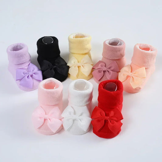 Knitted Cotton Baby Girl Socks with Headband