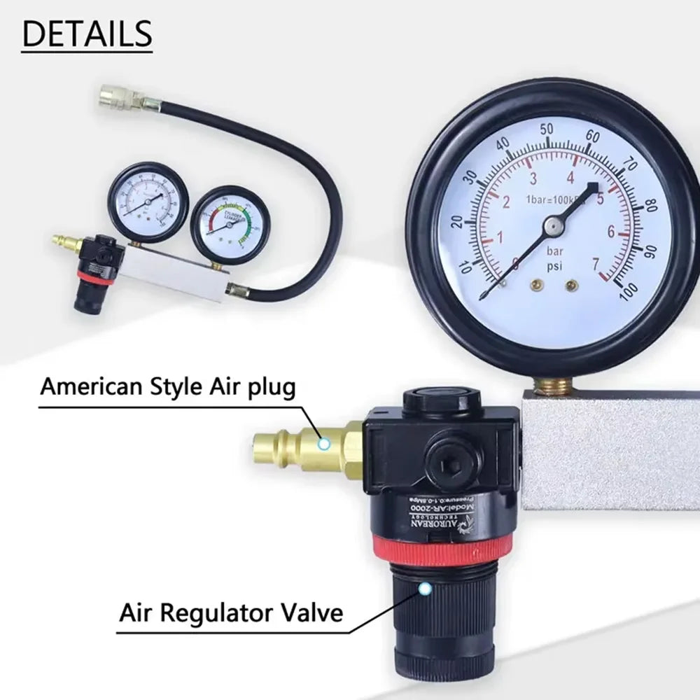 Car Cylinder Leak Down Tester TU-21 - Gasoline Engine Compression Tester Kit with Dual Gauge and Red Case