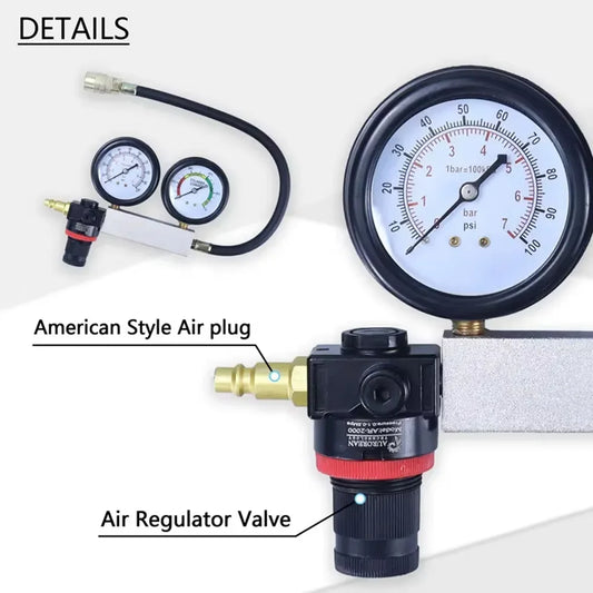 Lektest voor autocilinders TU-21 - Compressietestset voor benzinemotoren met dubbele meter en rode behuizing