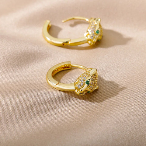 Punk CZ Stone Crystal Panther Hoop Earrings – Statement Jewelry for Women